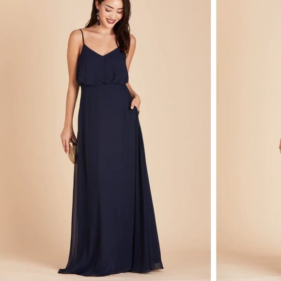 𝅺Birdy Grey Gwennie Navy Chiffon Blouson Spaghetti Strap Maxi Dress Size XS - Picture 14 of 14